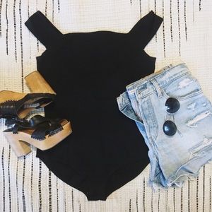 URBAN OUTFITTERS "black off-the-shoulder bodysuit"
